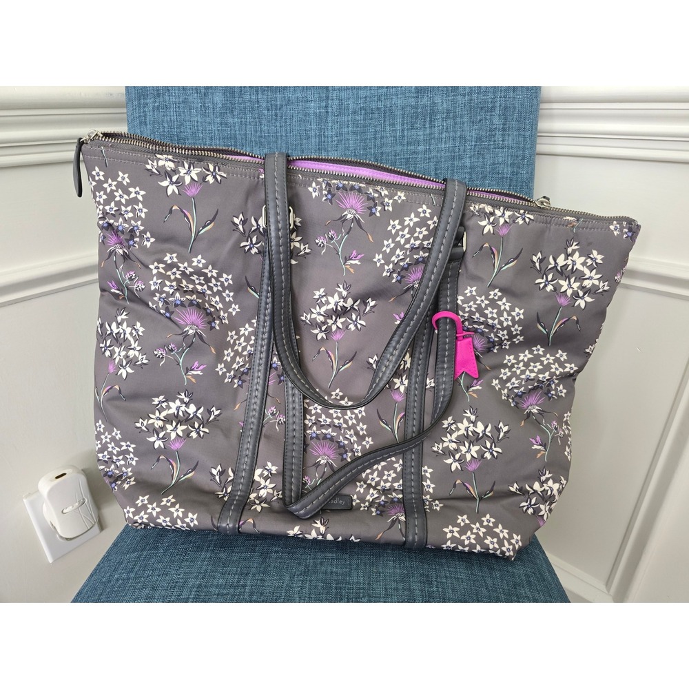 Vera Bradley Performance Twill Tote‎ Bag Gray Purple Floral Large Shoulder Bag